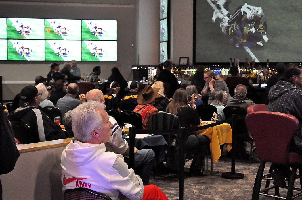 Horace Langford Jr./Pahrump Valley Times - Superbowl LIII party at the Pahrump Nugget Sports Book Sunday