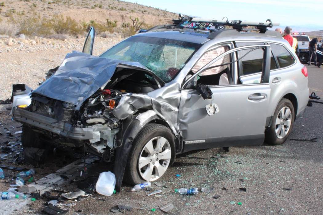 Two people died and another person was critically injured in a two-car crash on Sunday, Jan. 27, 2019, on state Route 159, near the entrance to the Red Rock Canyon National Conservation Area. (Nev ...