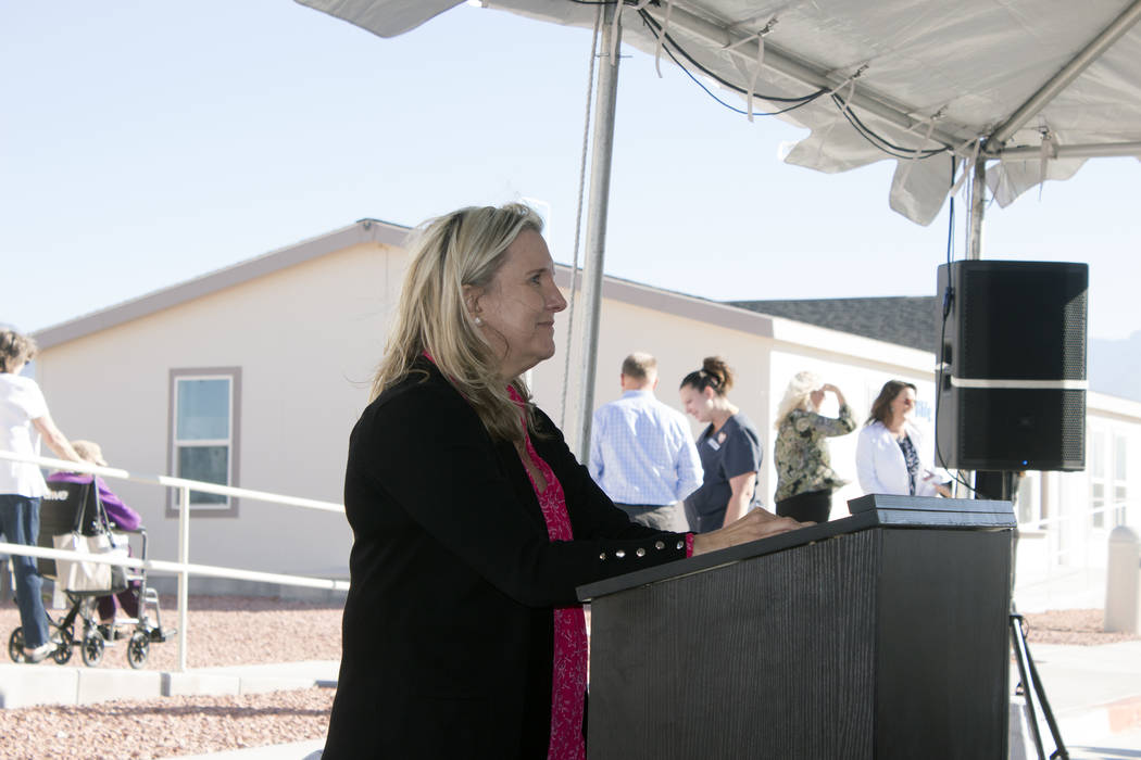 Jeffrey Meehan/Pahrump Valley Times Dr. Tracy Wakefield, president of P3 Nevada Medical Group speaks at a grand opening event for the group's new Pahrump office on Oct. 30, 2018.