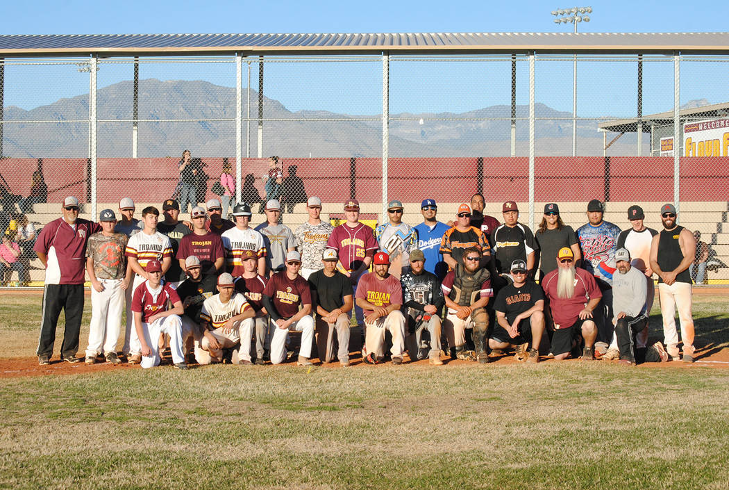 Charlotte Uyeno/Pahrump Valley Times Participants in last year's Maroon and Gold exhibition game pose at Pahrump Valley High School's baseball field.