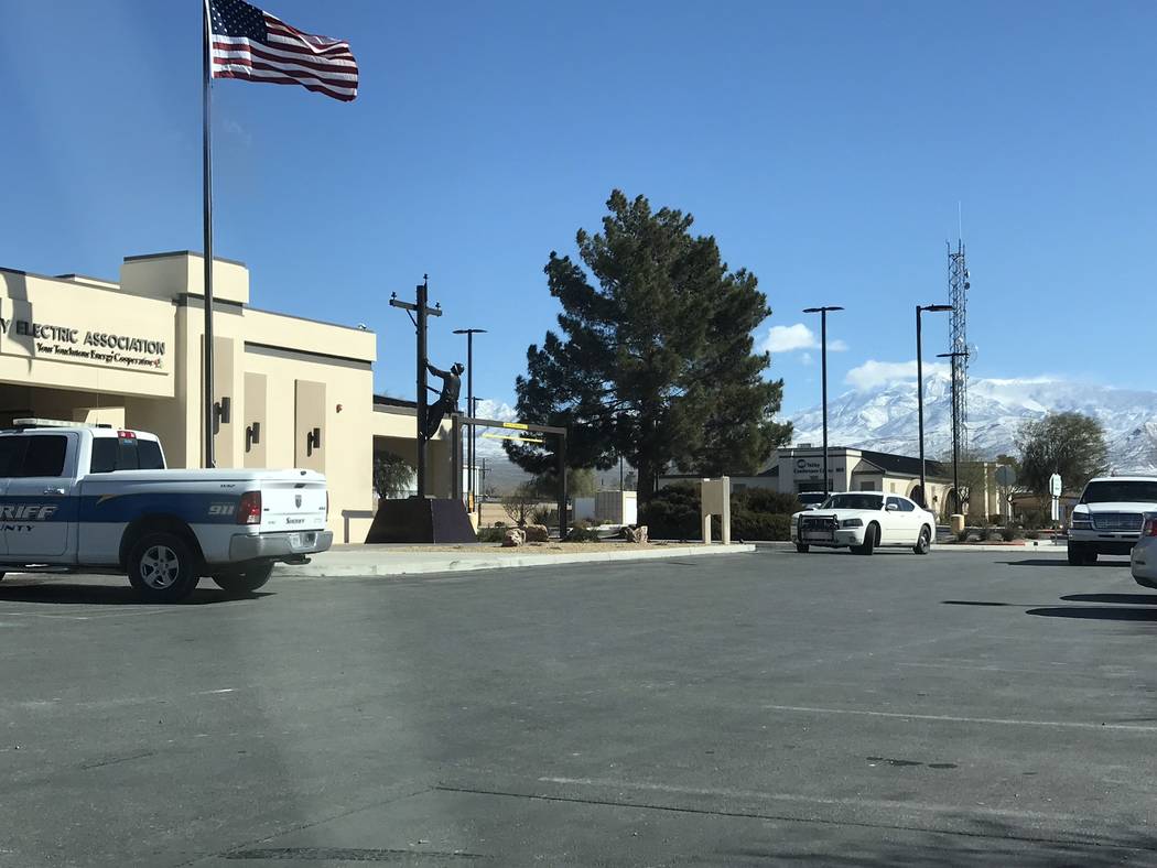 Jeffrey Meehan/Pahrump Valley Times Several marked and unmarked sheriff's vehicles could be seen in front of Valley Electric Association's administrative offices on Friday. The Nye County Sheriff' ...