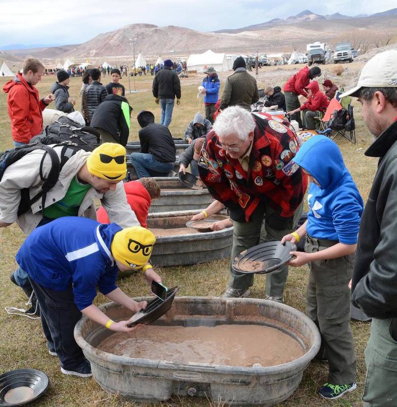 Richard Stephens/Special to the Pahrump Valley Times Boy Scouts pan for gold during the Mountain Man Rendezvous in Beatty in 2017.