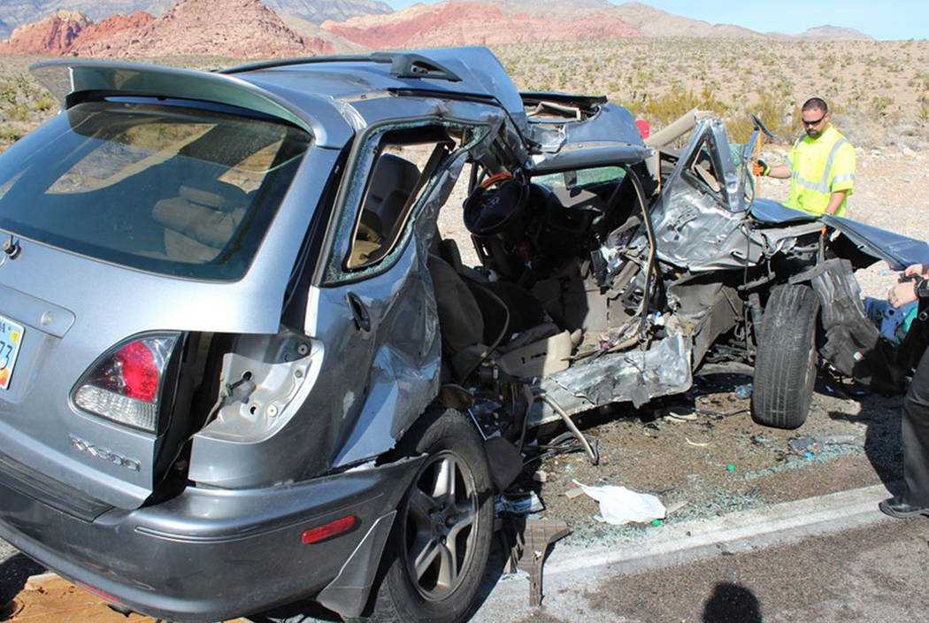 Two people died in a two-car crash on Sunday, Jan. 27, 2019, on state Route 159, near the entrance to the Red Rock Canyon National Conservation Area. (Nevada Highway Patrol)