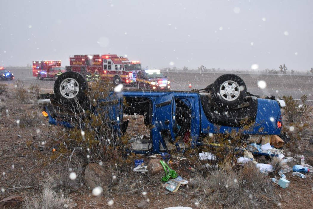 Special to the Pahrump Valley Times Pahrump emergency crews were dispatched on a mutual aid assignment along Highway 160 in Clark County for a single-vehicle rollover crash, with the driver mechan ...