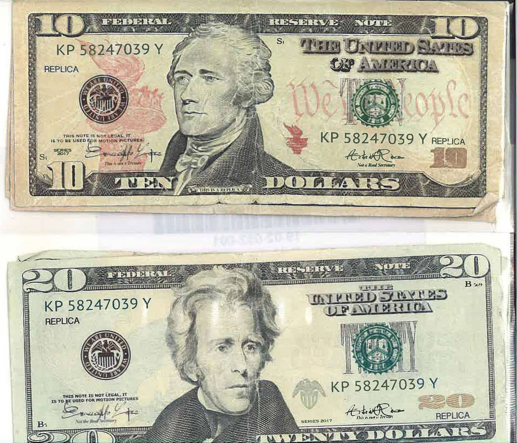 Special to the Pahrump Valley Times $10's and $20 dollar bills were passed off to two Lone Pine, California businesses in Inyo County last month. At closer inspection at the upper left, and lower ...