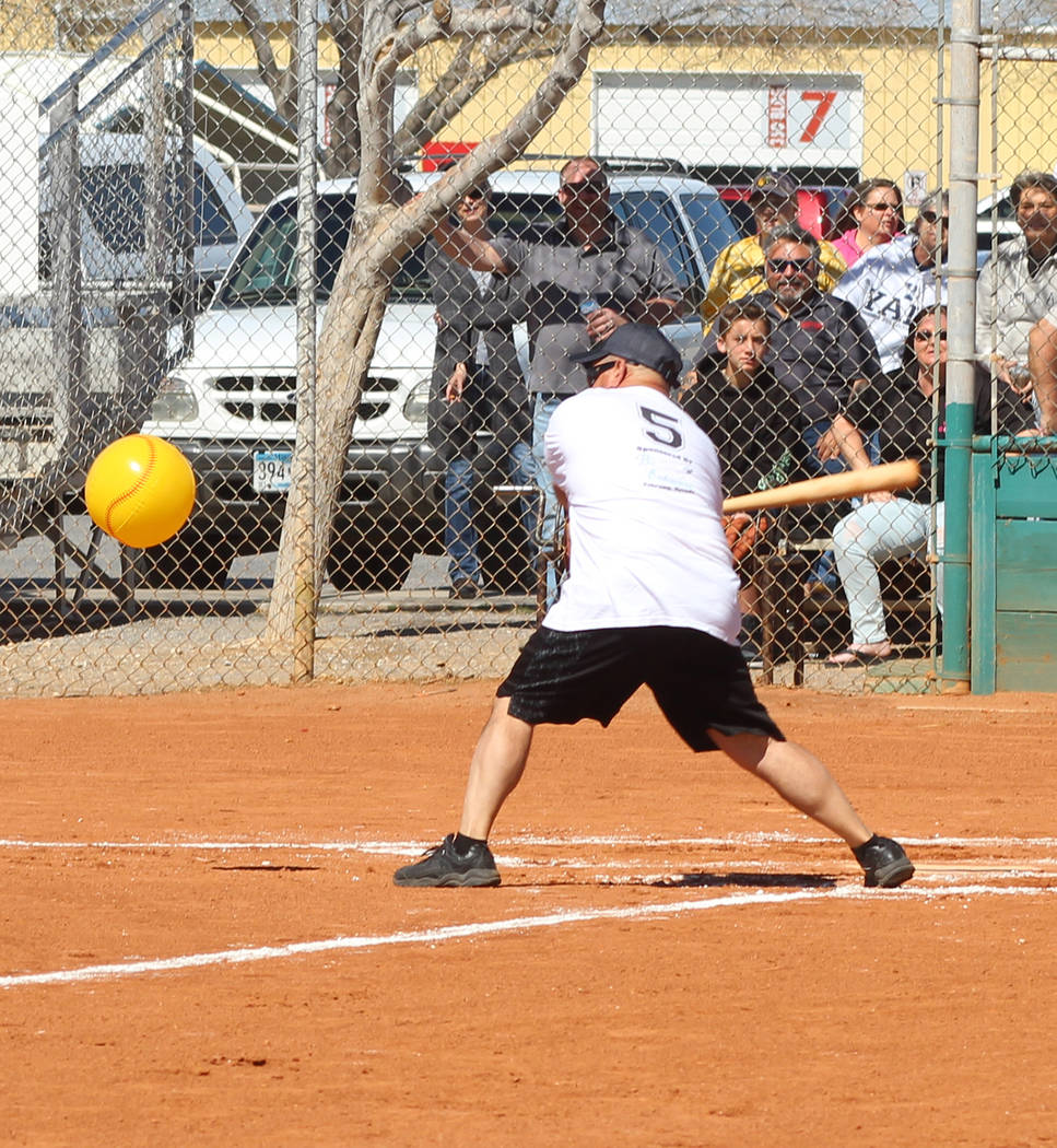 Tom Rysinski/Pahrump Valley Times Jason Sandoval has little trouble keeping his eye on the ball during Sunday's Batting 1.000 Challenge at Petrack Park.
