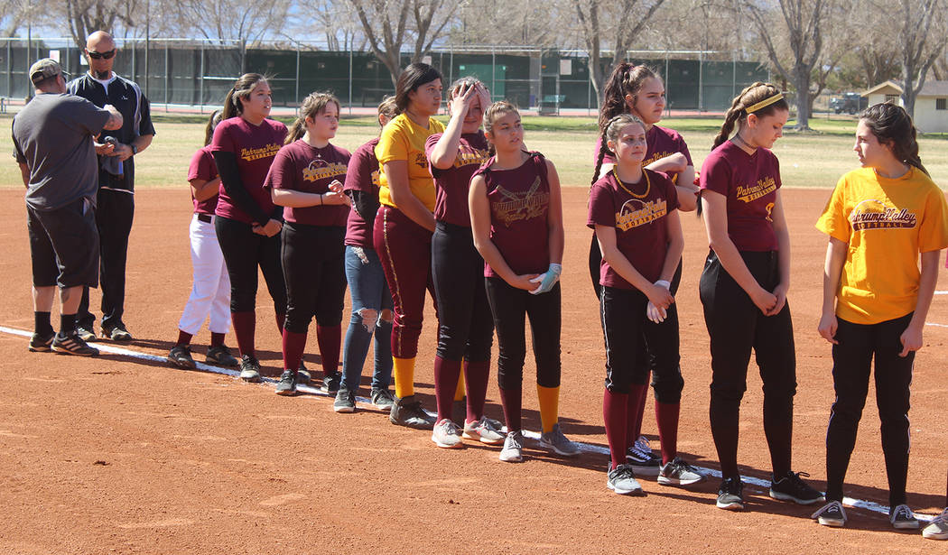 Tom Rysinski/Pahrump Valley Times The Pahrump Youth Softball Association All-Stars are introduced before the start of their game against the VFW/VFW Auxiliary, a fundraiser which brought in roughl ...