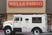Loomis armored bank truck is parked outside a Wells Fargo branch at 1121 Las Vegas Blvd South on Tuesday, Jan. 16, 2018, in Las Vegas. (Bizuayehu Tesfaye/Las Vegas Review-Journal @bizutesfaye)