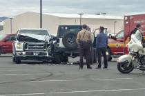 Charlotte Uyeno/Pahrump Valley Times Two Pahrump Valley High School students were transported to Desert View Hospital following a two-vehicle, high-impact collision in the student parking lot on ...