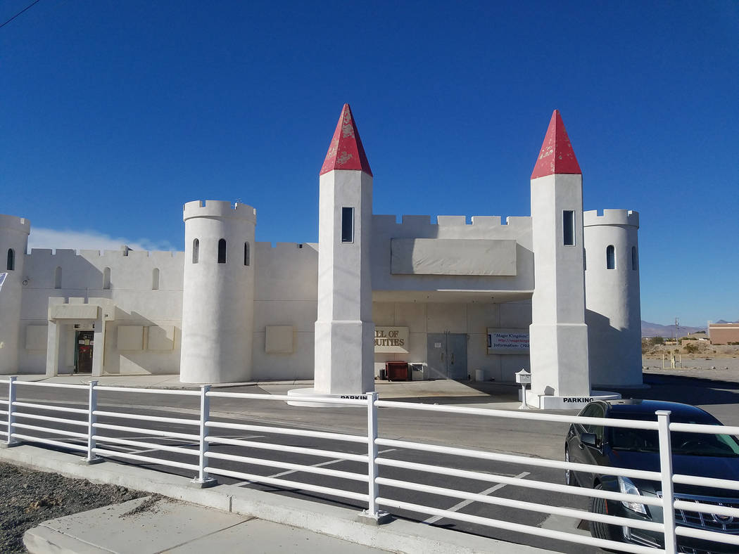 David Jacobs/Pahrump Valley Times A castle-style building at the corner of Homestead Road and Highway 160 is set for demolition. Construction was completed on the building in 2004, according to r ...