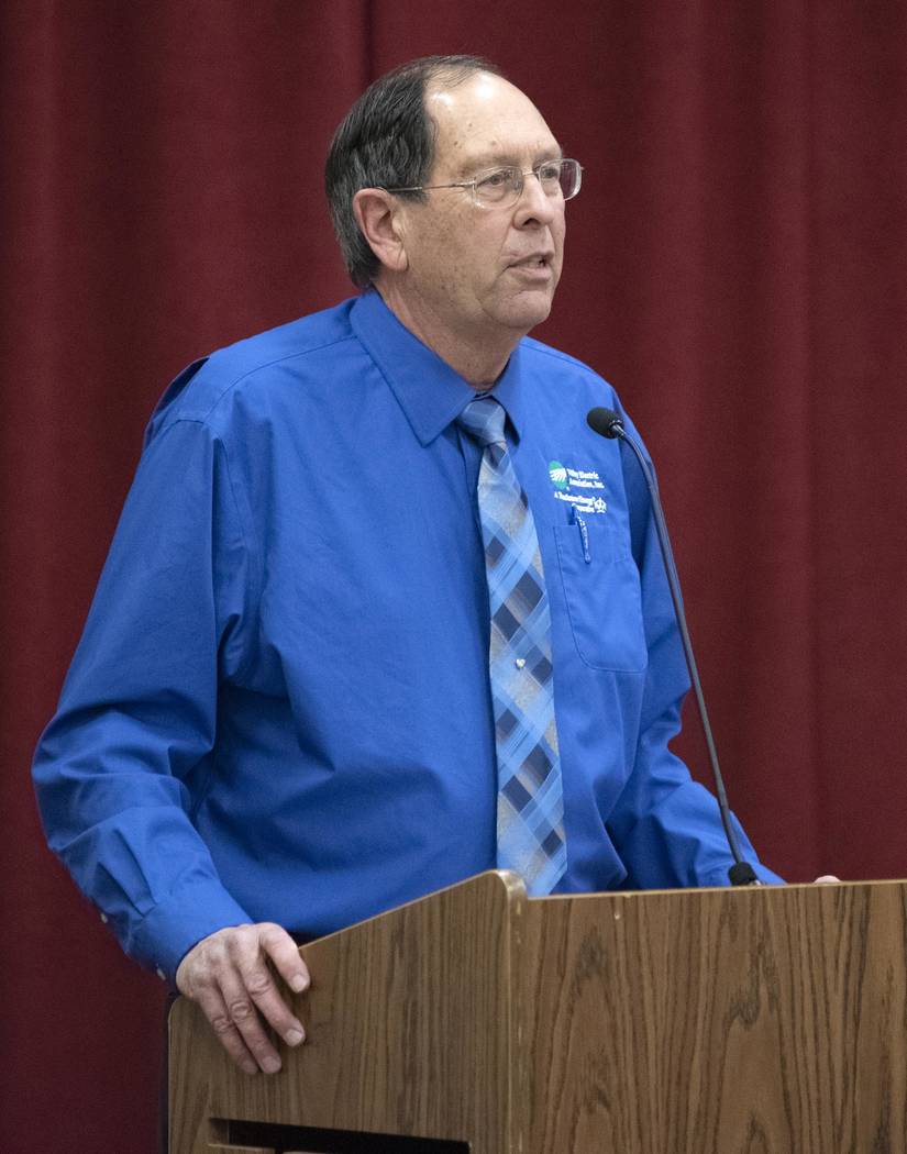 Richard Stephens/Special to the Pahrump Valley Times VEA District 3 Director Richard Johnson addresses members who attended the annual meeting in Beatty held March 5.