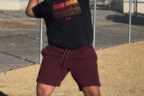 Tom Rysinski/Pahrump Valley Times Pahrump Valley junior Armani McGhee's throw of 36 feet, 11 inches in the shot put Tuesday at a weekday meet at Chaparral High School in Las Vegas was enough to qu ...
