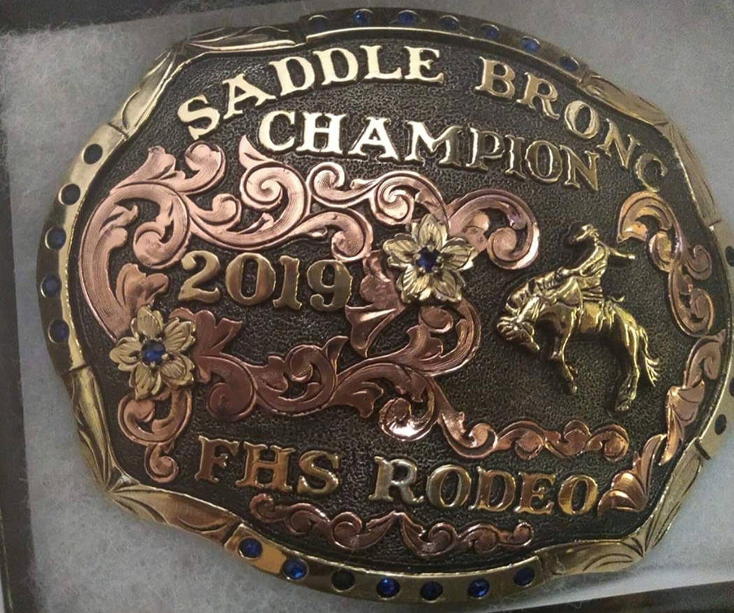Special to the Pahrump Valley Times Pahrump Valley senior Tye Hardy added to his buckle collection March 9 by winning the saddle bronc competition. Hardy took over the state lead in that event wit ...