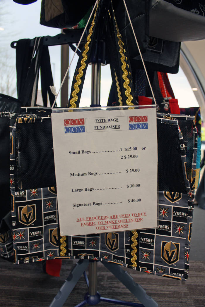 Robin Hebrock/Pahrump Valley Times Utilizing scraps from their Quilts of Valor creations, the Nye County Valor Quilters create items like the bags shown, which are sold as a fundraising method.