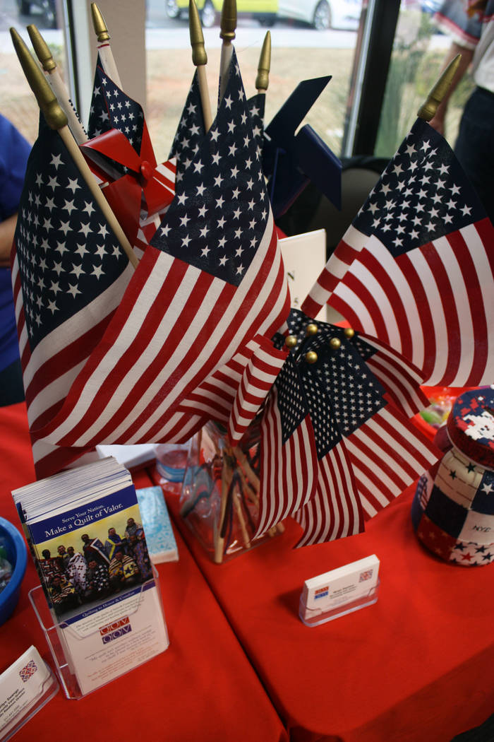 Robin Hebrock/Pahrump Valley Times Brochures filled with information on the Nye County Valor Quilters were placed on a table decorated in patriotic style.
