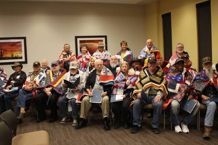 Robin Hebrock/Pahrump Valley Times More than two dozen area veterans were honored with their own specially made Quilts of Valor during the Nye County Valor Quilters' March 2 presentation ceremony.