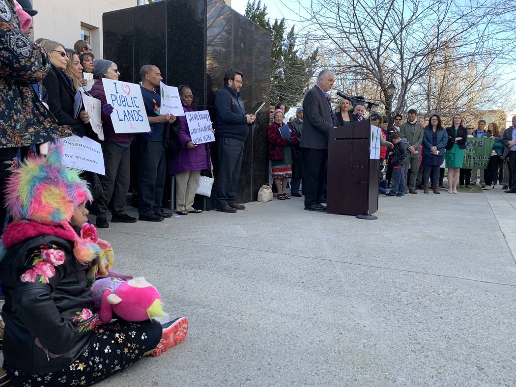 Gov. Steve Sisolak Tuesday announcing that Nevada will join the U.S. Climate Alliance, supporting further efforts to reduce carbon emissions. (Bill Dentzer/Las Vegas Review-Journal)