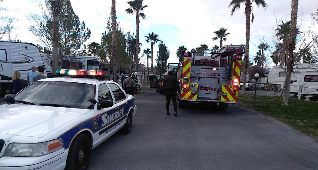Selwyn Harris/Pahrump Valley Times A man escaped serious injury on Tuesday March 12 after attempting to light the pilot on a propane-fired furnace inside his motorhome at a local RV park. Fire Chi ...