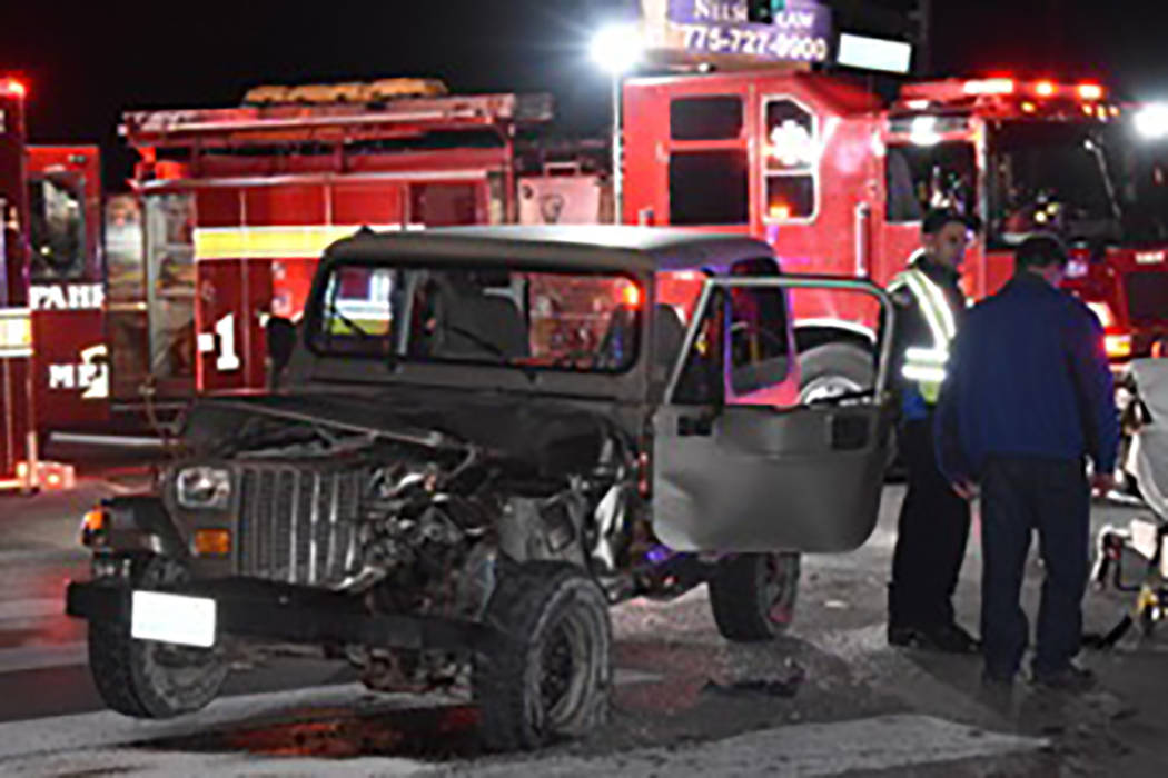 Special to the Pahrump Valley Times One person was transported to Desert View Hospital following a two-vehicle collision at the intersection of Basin Avenue and Highway 160 at approximately 7:30 p ...