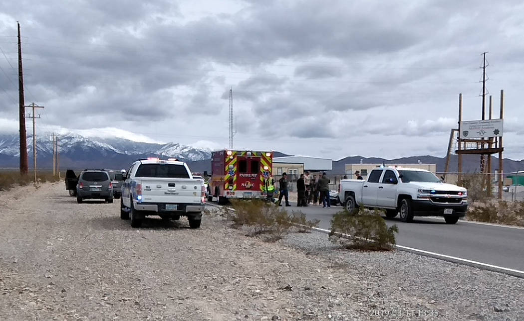 Selwyn Harris/Pahrump Valley Times Pahrump Valley Fire and Rescue crews transported two Nye County Sheriff's Office deputies following a crash as both were practicing maneuvers on their 1450 cc V- ...