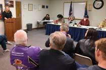 Richard Stephens / Special to the Pahrump Valley Times Joni Stumpf from Rainbow Helping Hands addresses the Beatty Town Advisory Board March 11. She stated that they will be bringing drug, alcohol ...