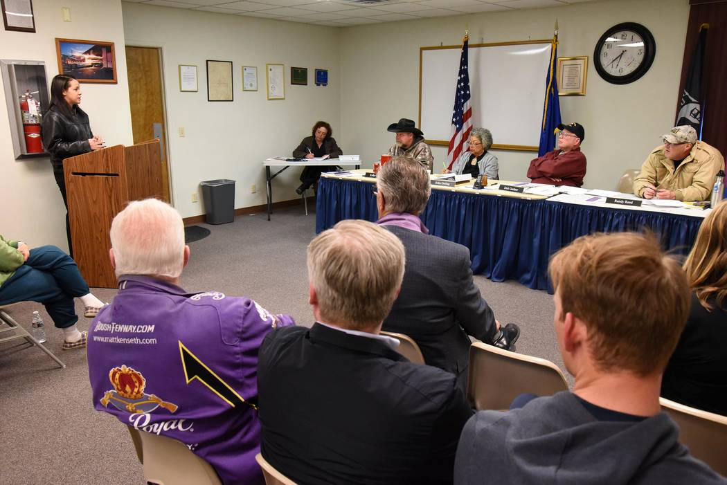 Richard Stephens / Special to the Pahrump Valley Times First Person Care Clinic CEO Rosana Valeton addresses the Beatty Town Advisory Board March 11. The non-profit organization is seeking to brin ...