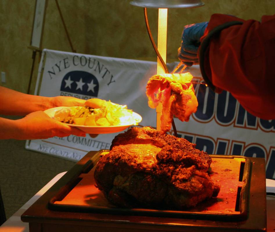 Robin Hebrock/Pahrump Valley Times Prime rib was sliced up for hungry patrons of the Lincoln Day Dinner, held at Nevada Treasure RV Resort.