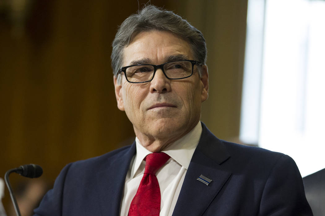 Erik Verduzco/Las Vegas Review-Journal Rick Perry, during his confirmation hearing before the Senate Energy and Natural Resources Committee on Capitol Hill in Washington, Thursday, Jan. 19, 2017.