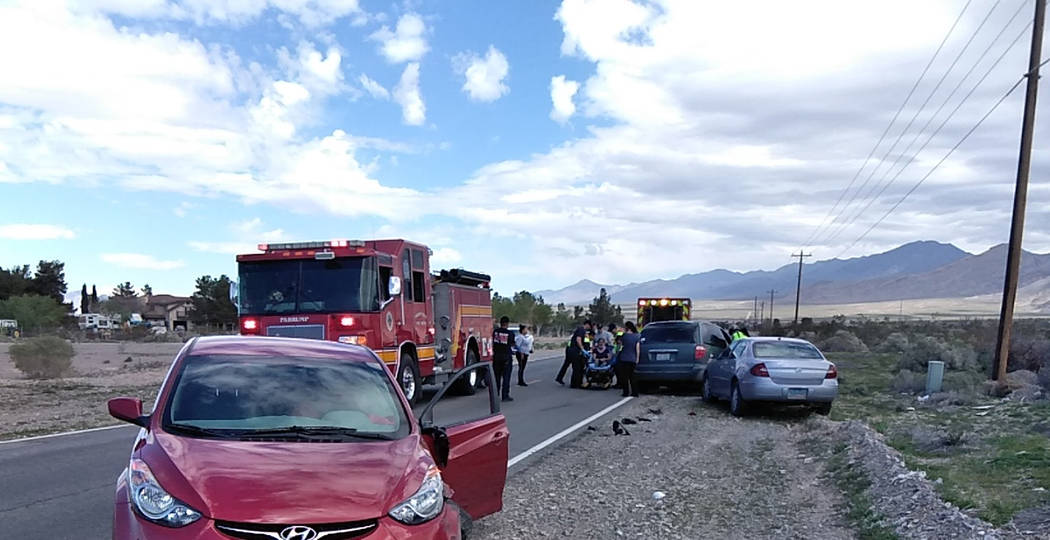 Selwyn Harris/Pahrump Valley Times Emergency crews were dispatched to a three-vehicle collision ...