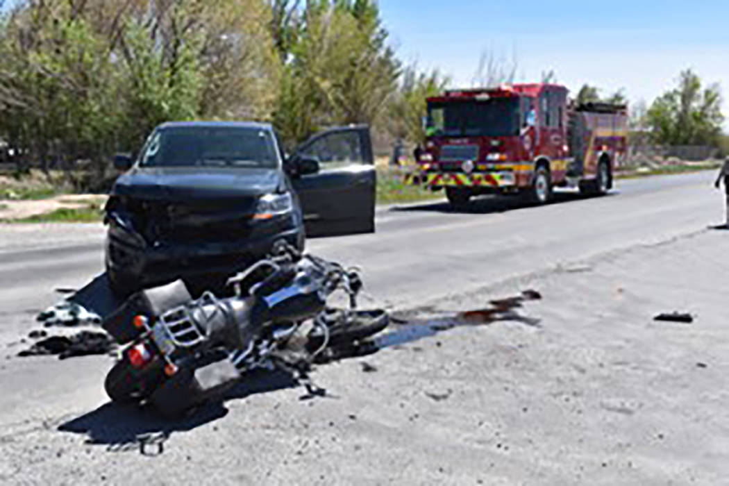 Special to the Pahrump Valley Times A motorcyclist was transported to UMC Trauma in Las Vegas f ...