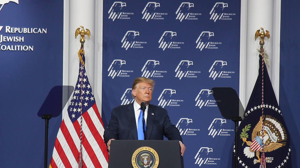Jeffrey Meehan/Pahrump Valley Times President Donald J. Trump addresses the crowd at the Republ ...