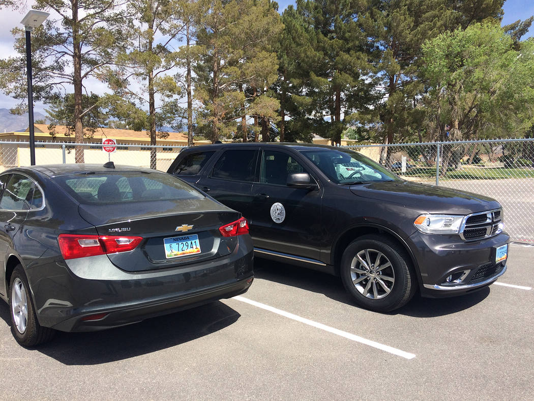Robin Hebrock/Pahrump Valley Times Pictured are two of the 35 vehicles obtained by Nye County i ...