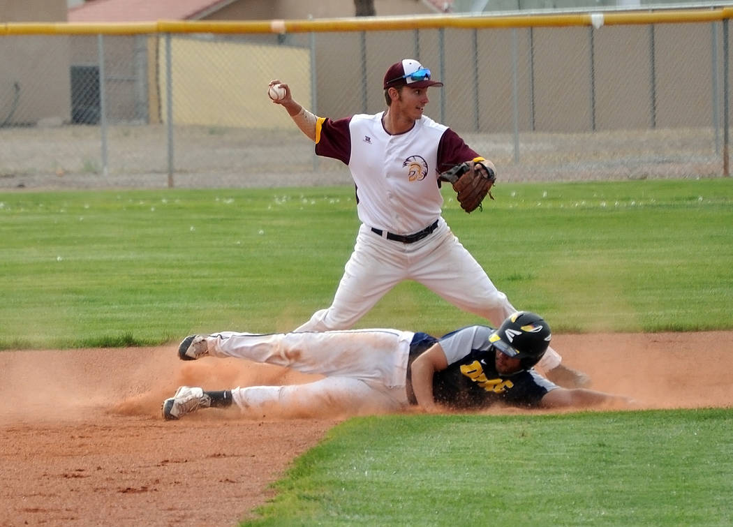 Horace Langford Jr./Pahrump Valley Times Pahrump Valley senior Willie Lucas looks to throw to f ...