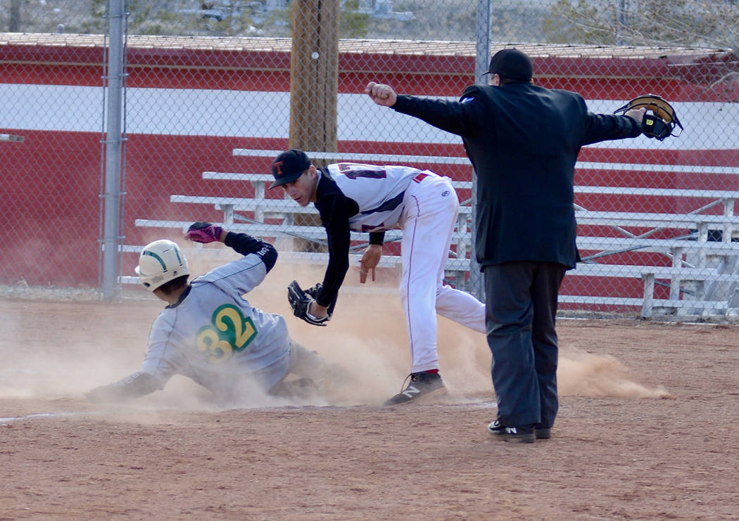 Jo Eason/Special to the Pahrump Valley Times Beatty's Austin McKenzie slides safely into home u ...