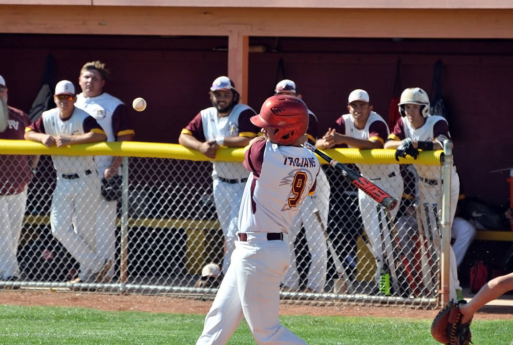 Horace Langford Jr./Pahrump Valley Times Senior Dylan Grossell rips a bases-loaded triple durin ...