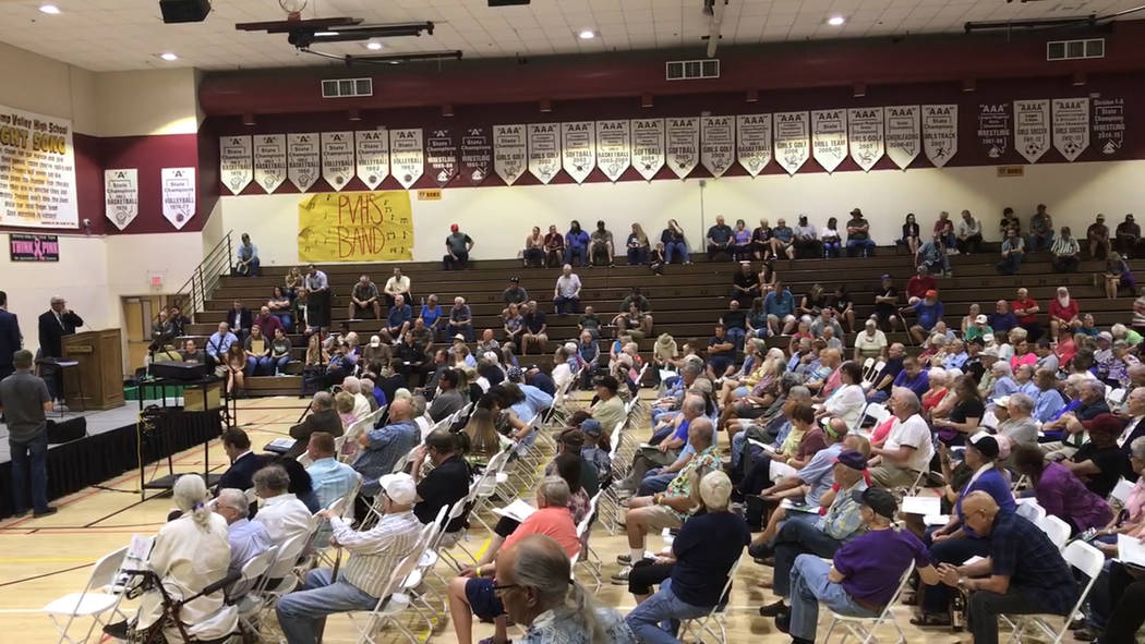 Jeffrey Meehan/Pahrump Valley Times Hundreds pack the gymnasium at Pahrump Valley High School i ...