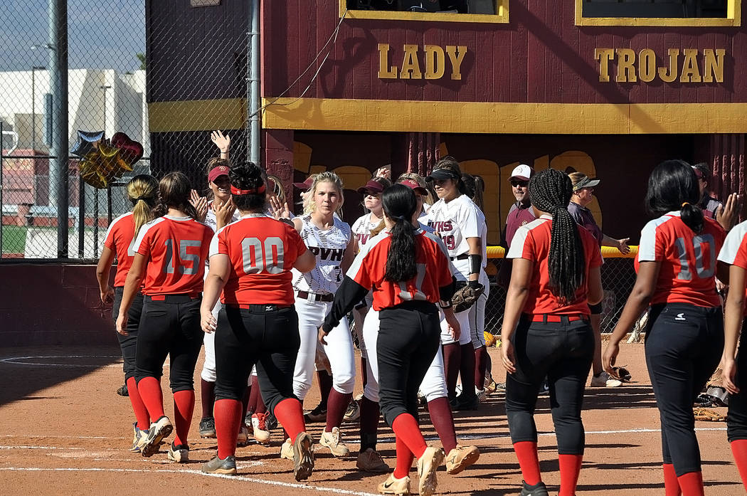 Horace Langford Jr./Pahrump Valley Times The Pahrump Valley and Western softball teams after th ...