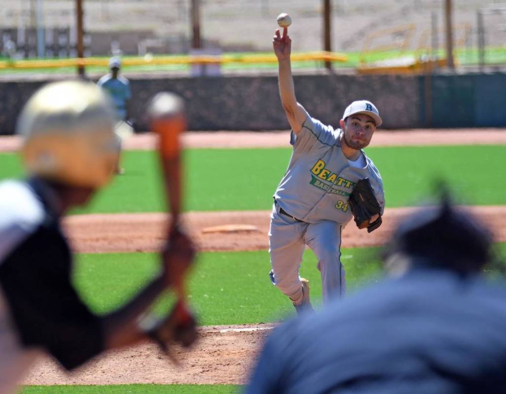 Richard Stephens/Special to the Pahrump Valley Times Senior Geo Maldonado pitches during a Marc ...