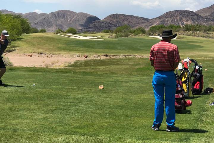 Tom Rysinski/Pahrump Valley Times Pahrump Valley's Koby Lindberg tees off Tuesday on the first ...