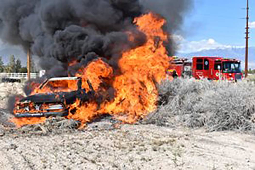 Special to the Pahrump Valley Times Pahrump fire crews responded to a vehicle fire along the 24 ...
