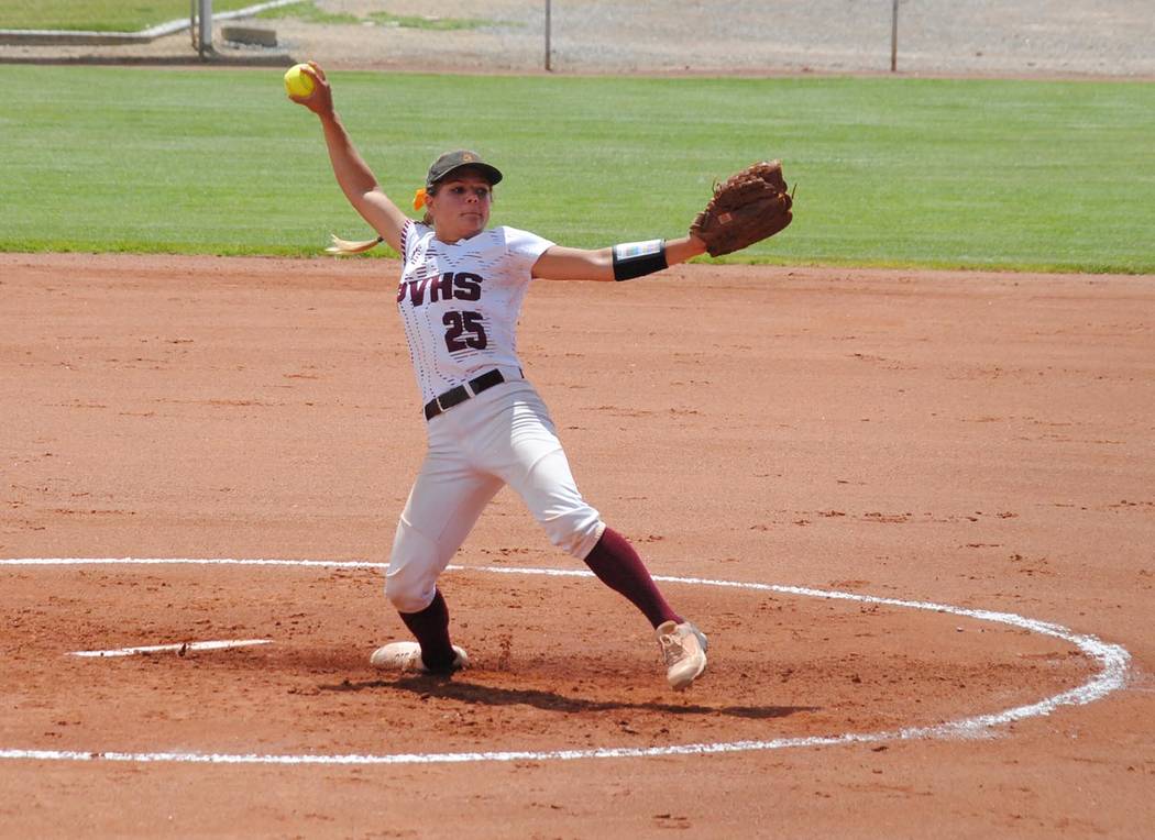Charlotte Uyeno/Pahrump Valley Times Ally Rily pitched all seven innings for Pahrump Valley, dr ...