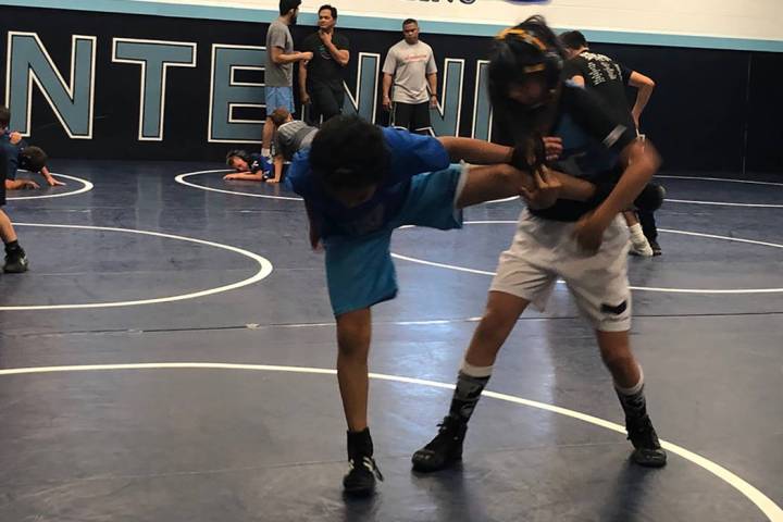 Tom Rysinski/Pahrump Valley Times Pahrump resident Mika Yoffee, 10, spars with another House of ...