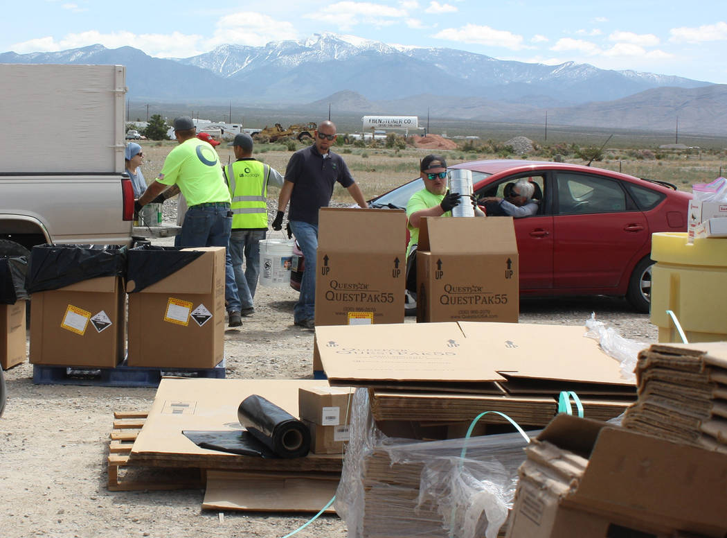 Robin Hebrock/Pahrump Valley Times Workers with U.S. Ecology spent May 18 at the Nye County Lan ...