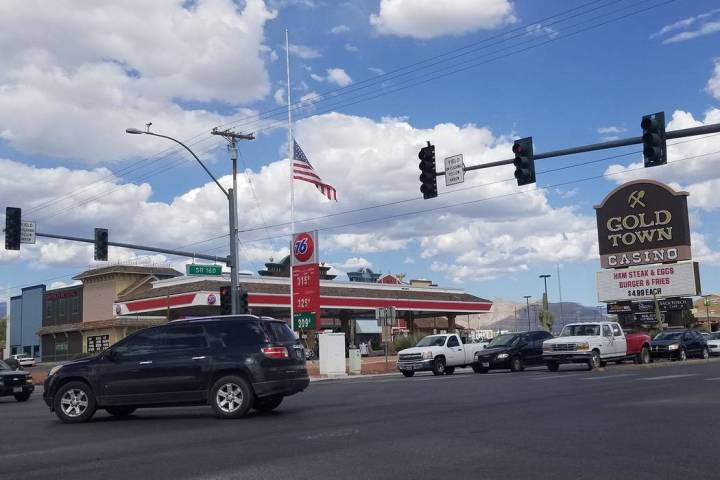 David Jacobs/Pahrump Valley Times The American flag stands at half staff in Pahrump as shown in ...