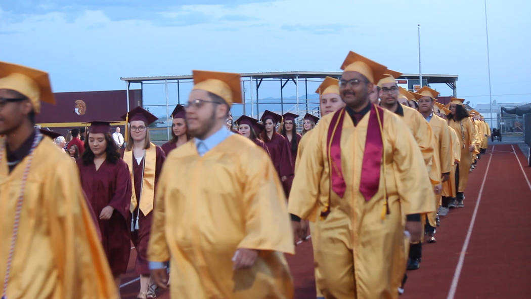 Jeffrey Meehan/Pahrump Valley Times The Class of 2019 at Pahrump Valley High School turns to he ...