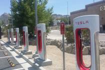 David Jacobs/Pahrump Valley Times Tesla charging stations in the Nye County community of Tonopa ...
