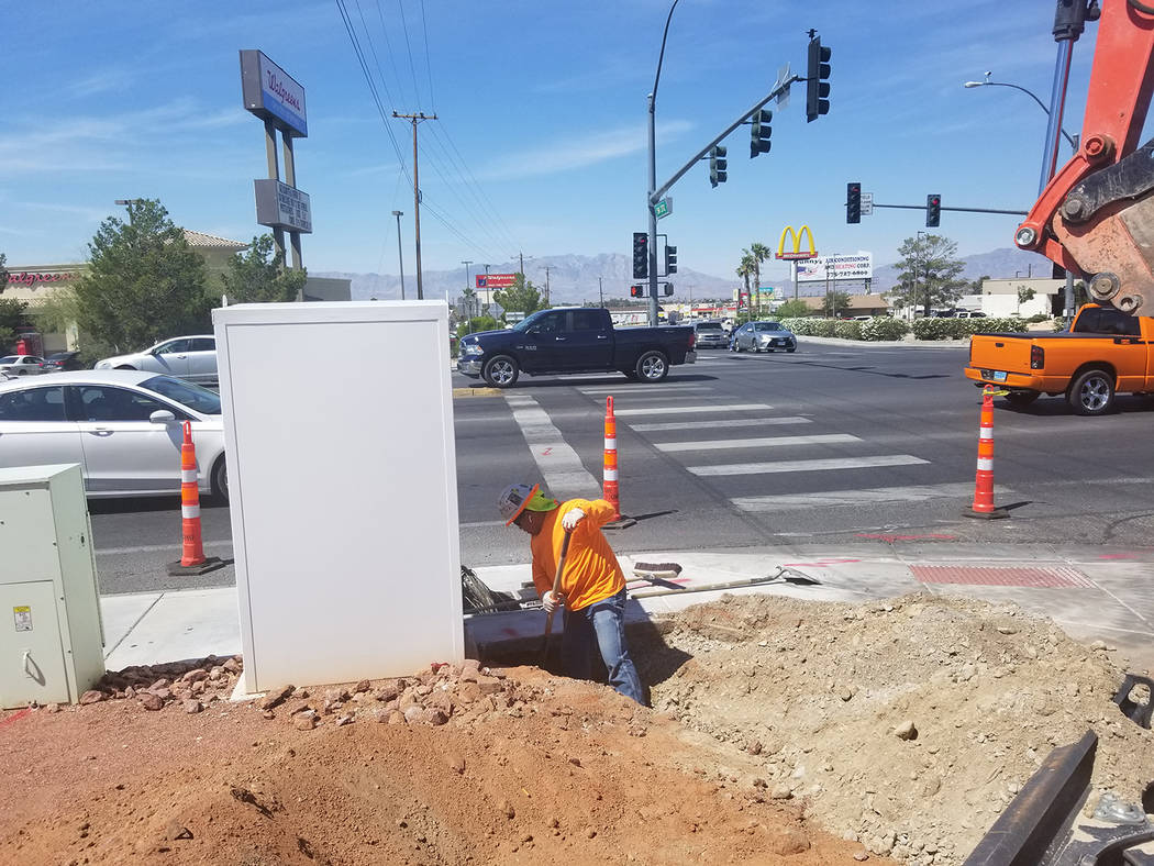 David Jacobs/Pahrump Valley Times A construction worker is under the sun as daytime heat was bu ...