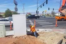 David Jacobs/Pahrump Valley Times A construction worker is under the sun as daytime heat was bu ...