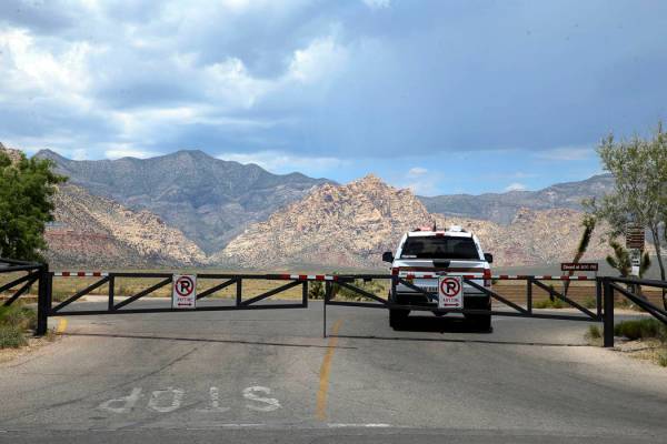 K.M. Cannon/Las Vegas Review-Journal A U.S. Bureau of Land Management ranger blocks the entranc ...