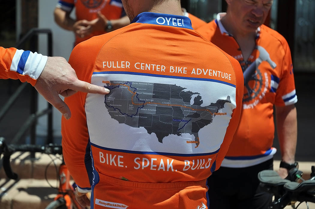 Horace Langford Jr./Pahrump Valley Times Fuller Center Bike Adventure riders display their rout ...